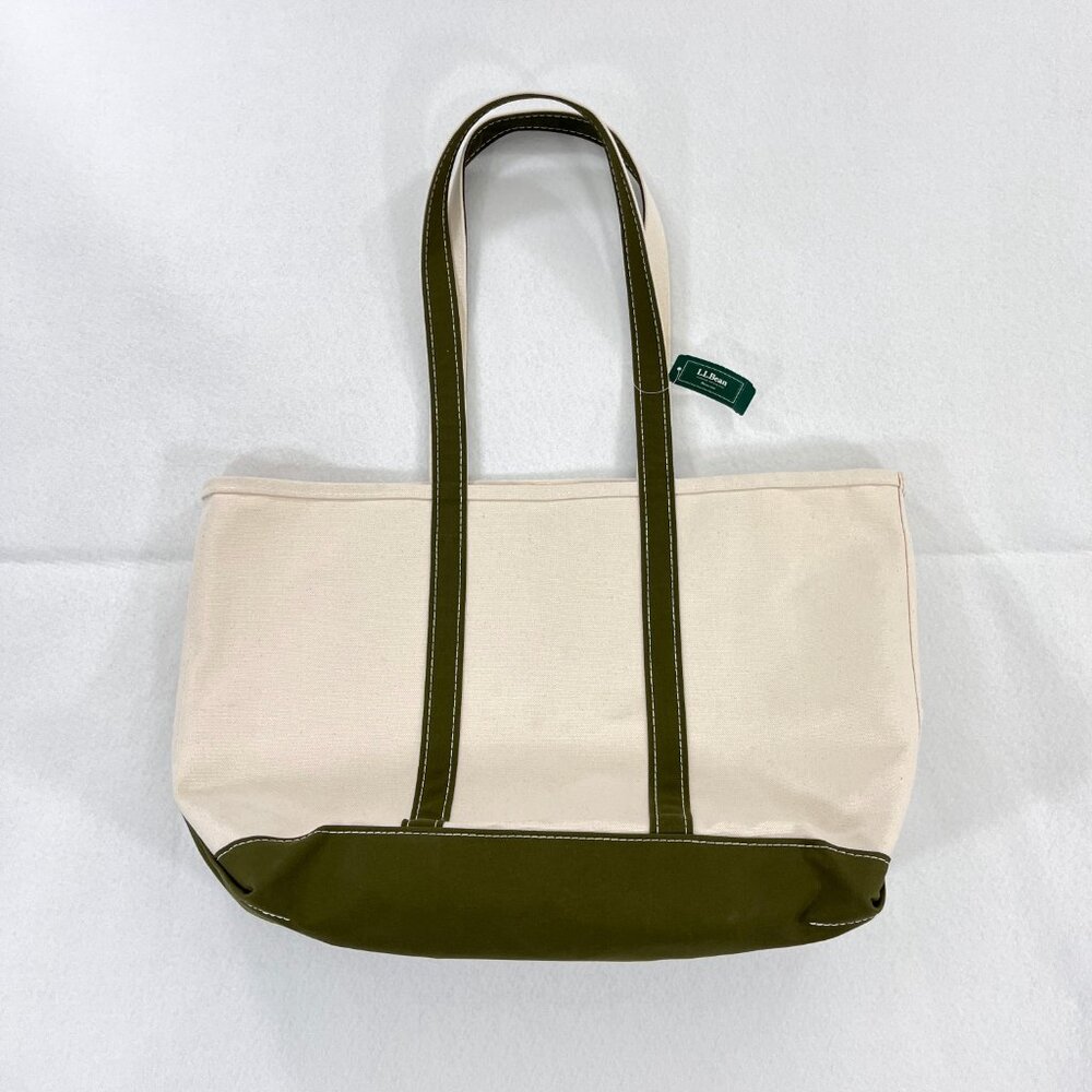 New L.L. BEAN Boat and Tote Bag LARGE LONG Antique Olive Canvas Authentic NWT